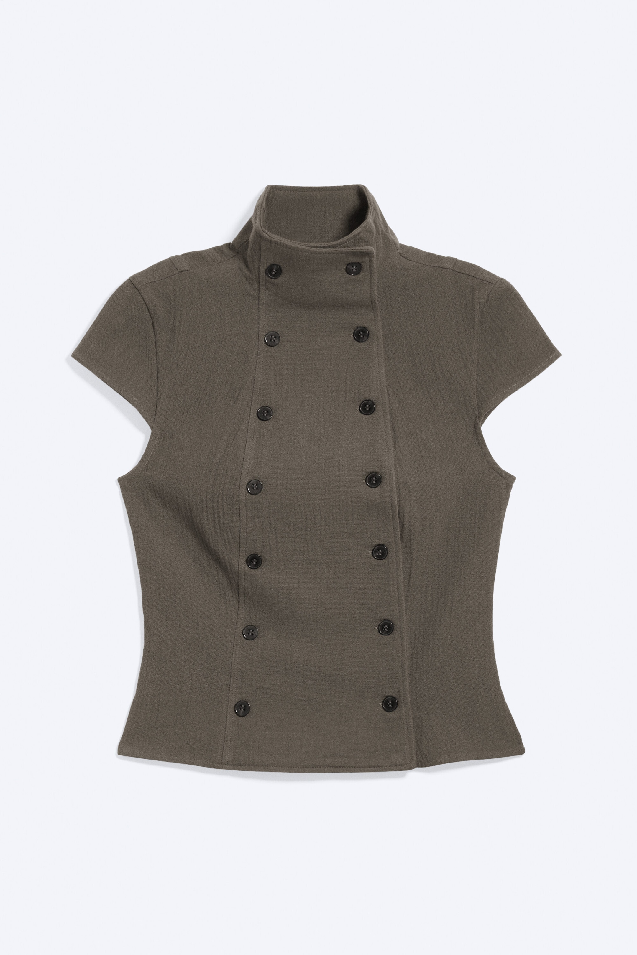 Donkertaupe - Double-breasted katoenen top - 3