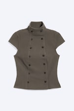 Donkertaupe - Double-breasted katoenen top - 3