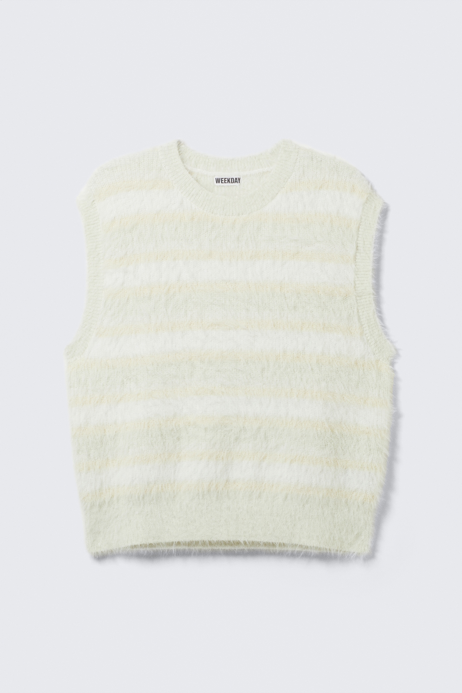 Striped Hairy Knit Vest - White/Multicoloured Striped - 2