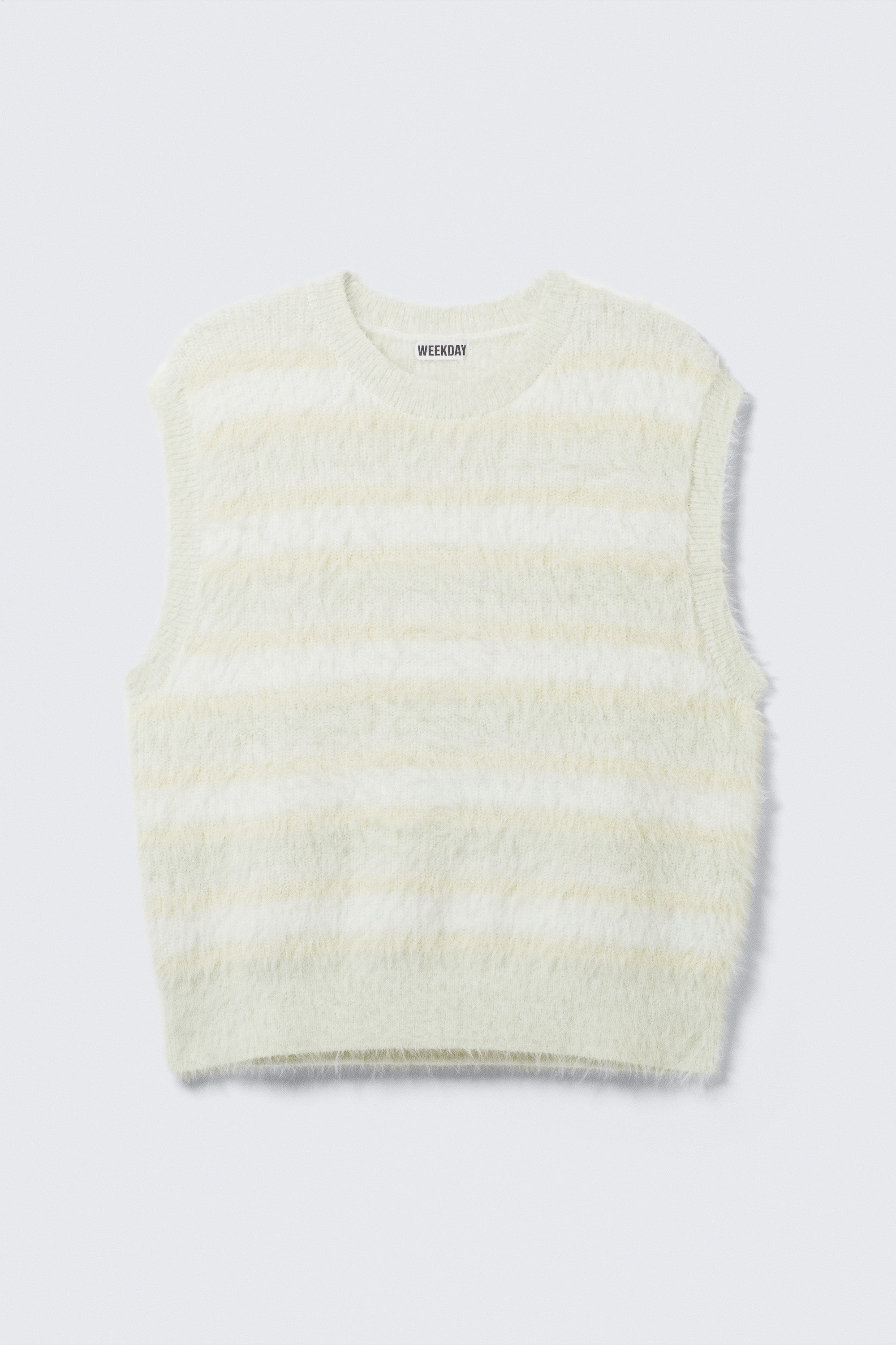 White - Striped Hairy Knit Vest - 3