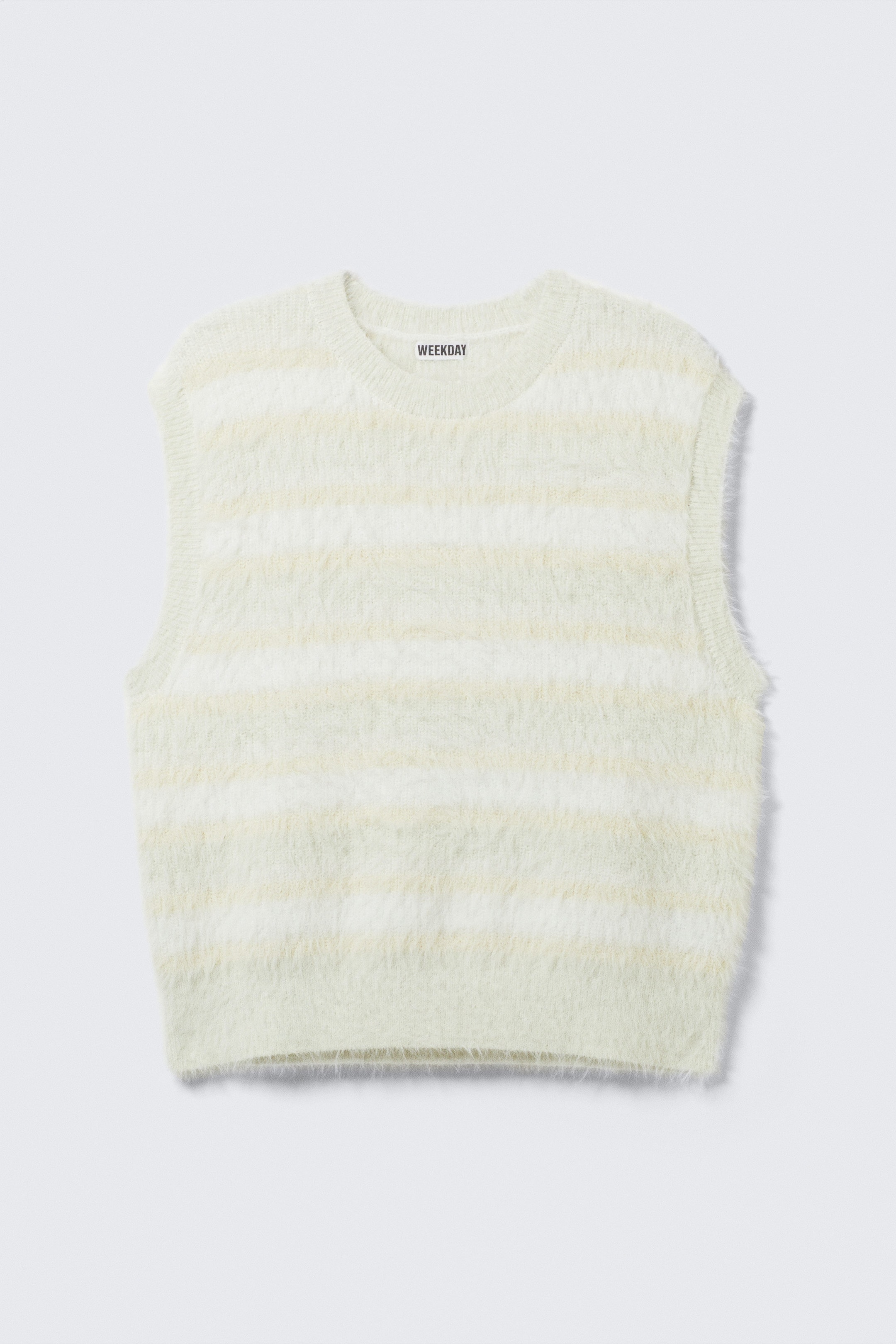 White - Striped Hairy Knit Vest - 3
