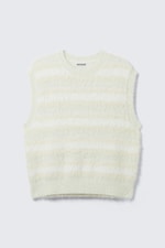White - Striped Hairy Knit Vest - 3