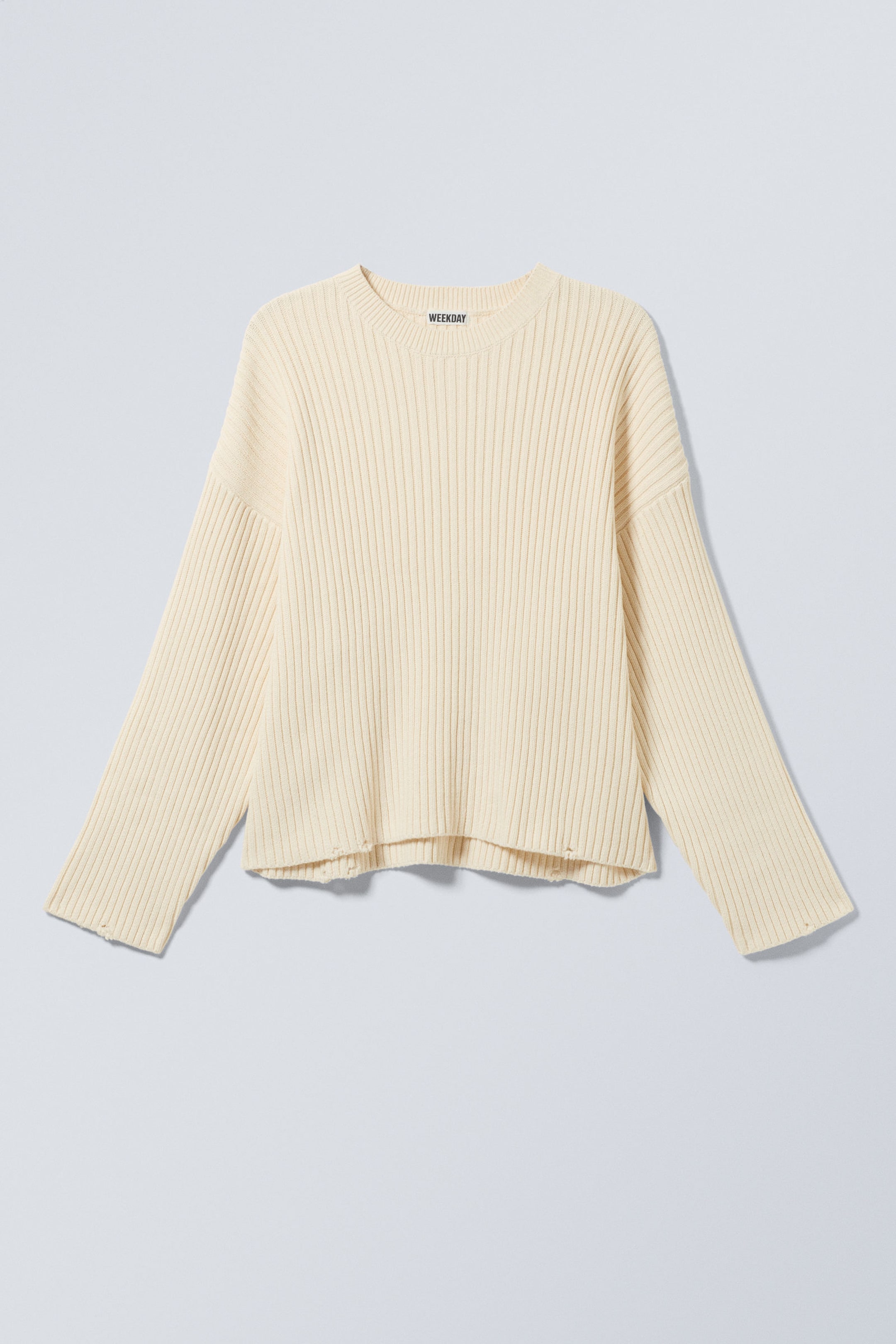Dusty White - Loose Ribbed Cotton Sweater - 4
