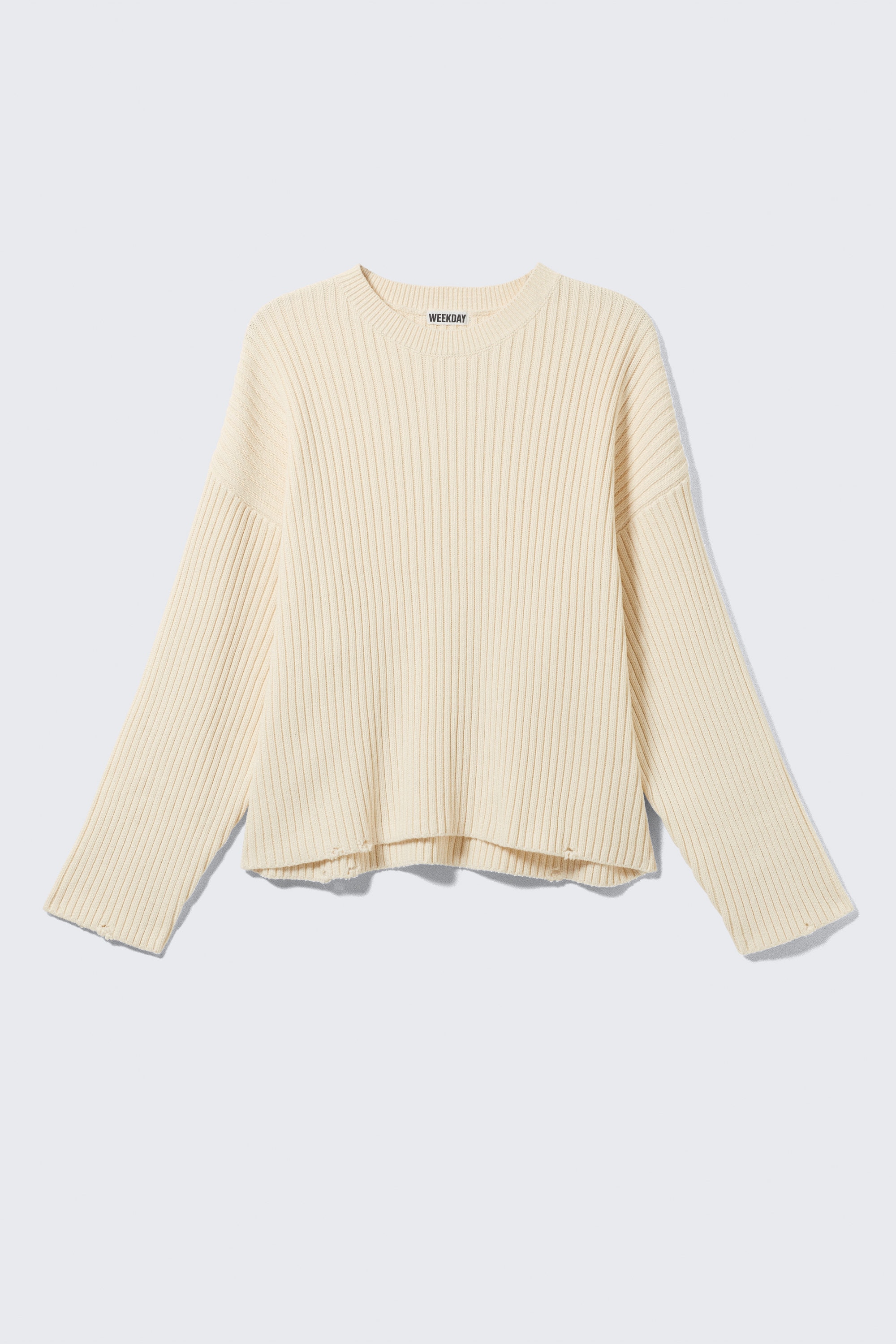 Dusty White - Loose Ribbed Cotton Sweater - 1