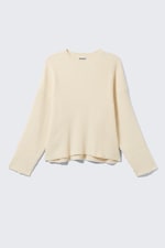 Dusty White - Loose Ribbed Cotton Sweater - 0