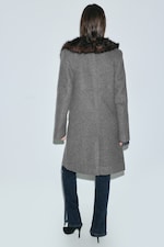 Grey - Fitted Wool-Blend Coat with Faux Fur Collar - 4