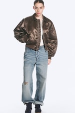 Dark Brown - YULIA B LOOSE NYLON BOMBER JACKET - 0