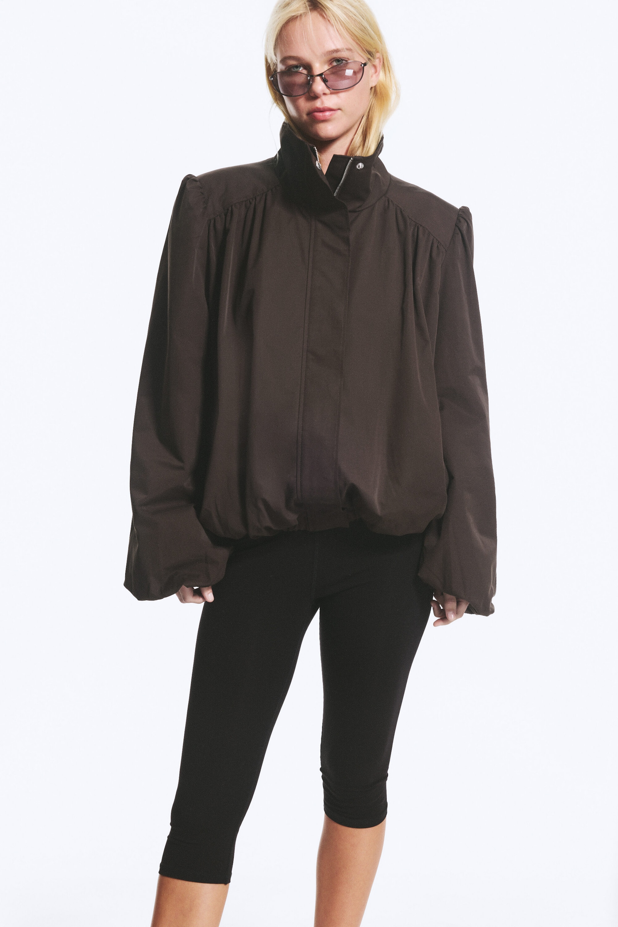Marron foncé - Veste de survêtement oversize à col cheminée - 1