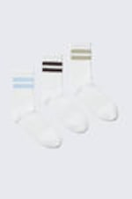 Weiß - Blau/Schwarz/Beige - Gestreifte Sportsocken 3er-Pack - 0