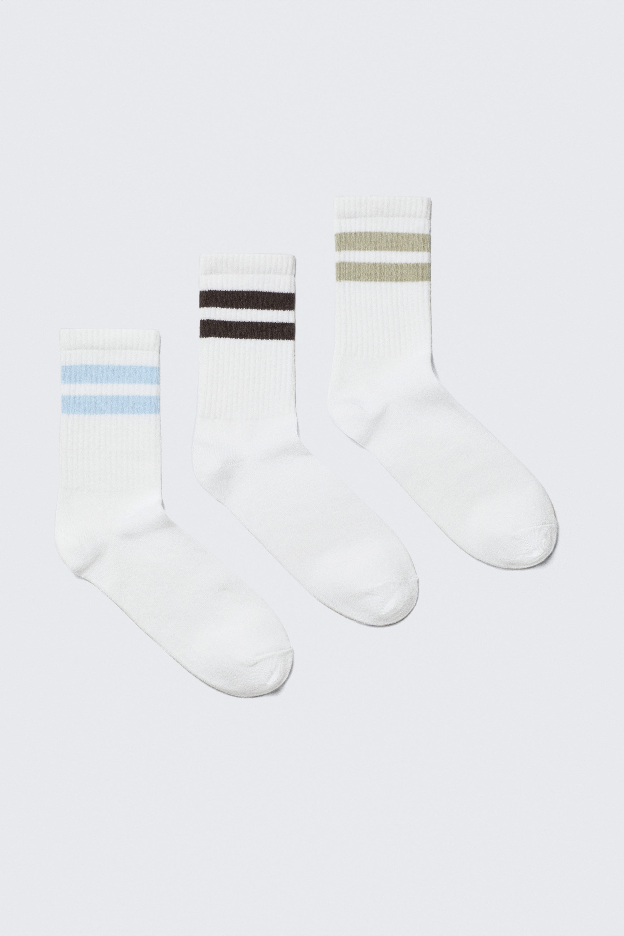 White - Blue/Black/Beige - 3-pack Striped Sport Socks - 0