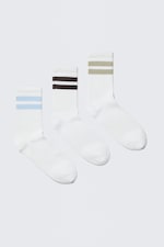 White - Blue/Black/Beige - 3-pack Striped Sport Socks - 0