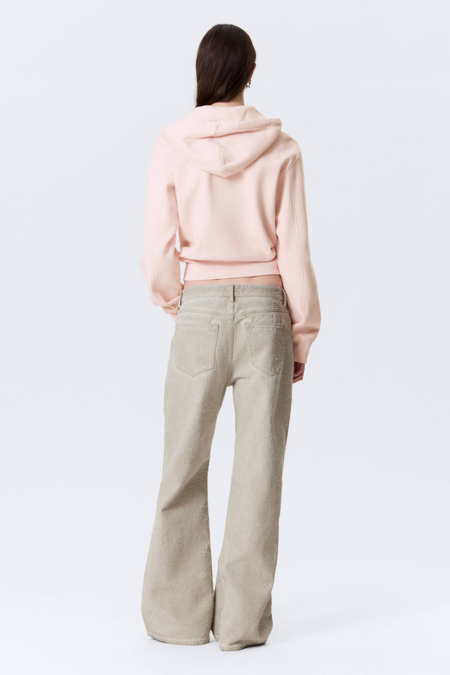 Sudadera de algodón con capucha y cremallera - Rosa claro lavado/Negro lavado - 4