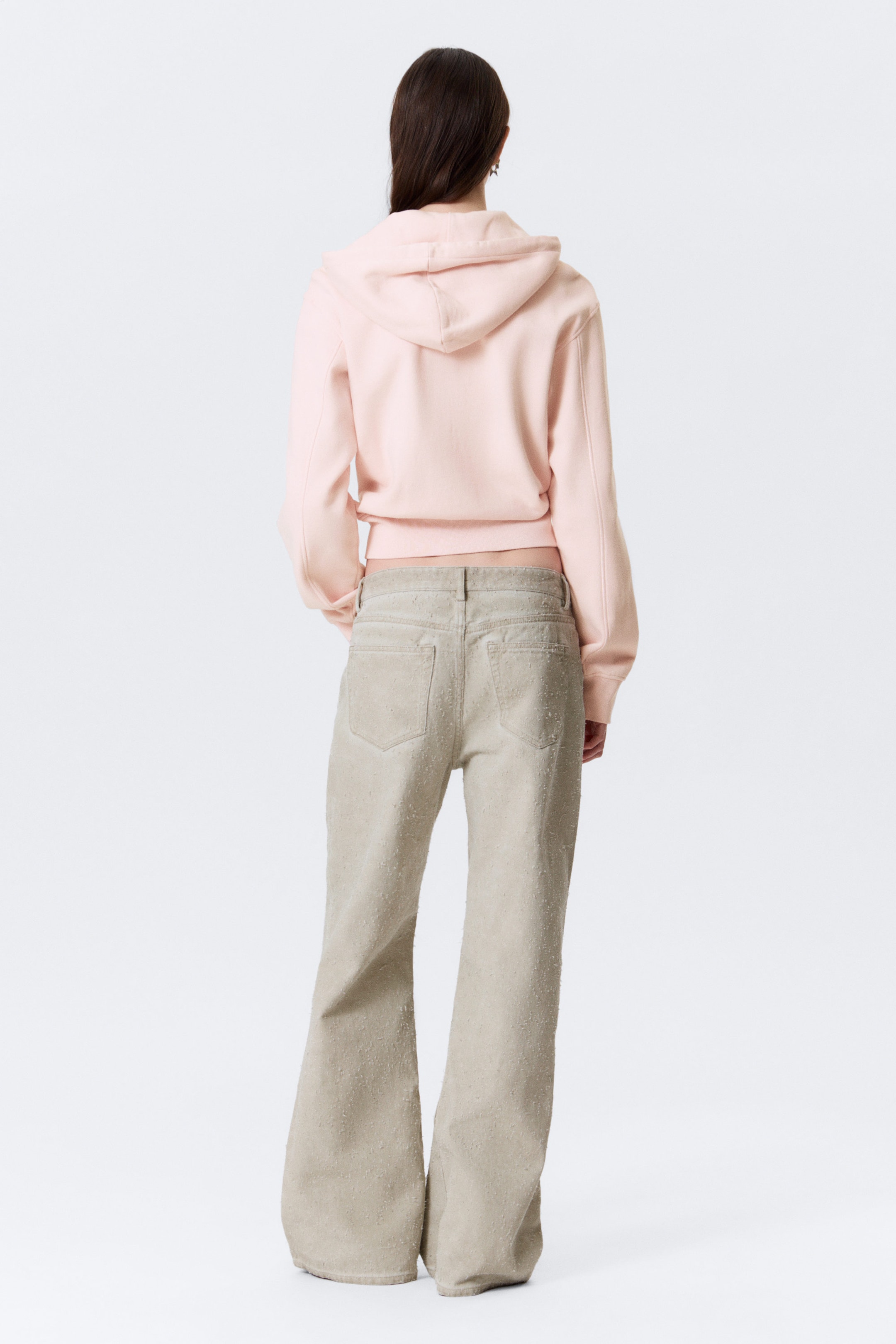 Washed Light Pink - Cinched Cotton Zip Hoodie - 2