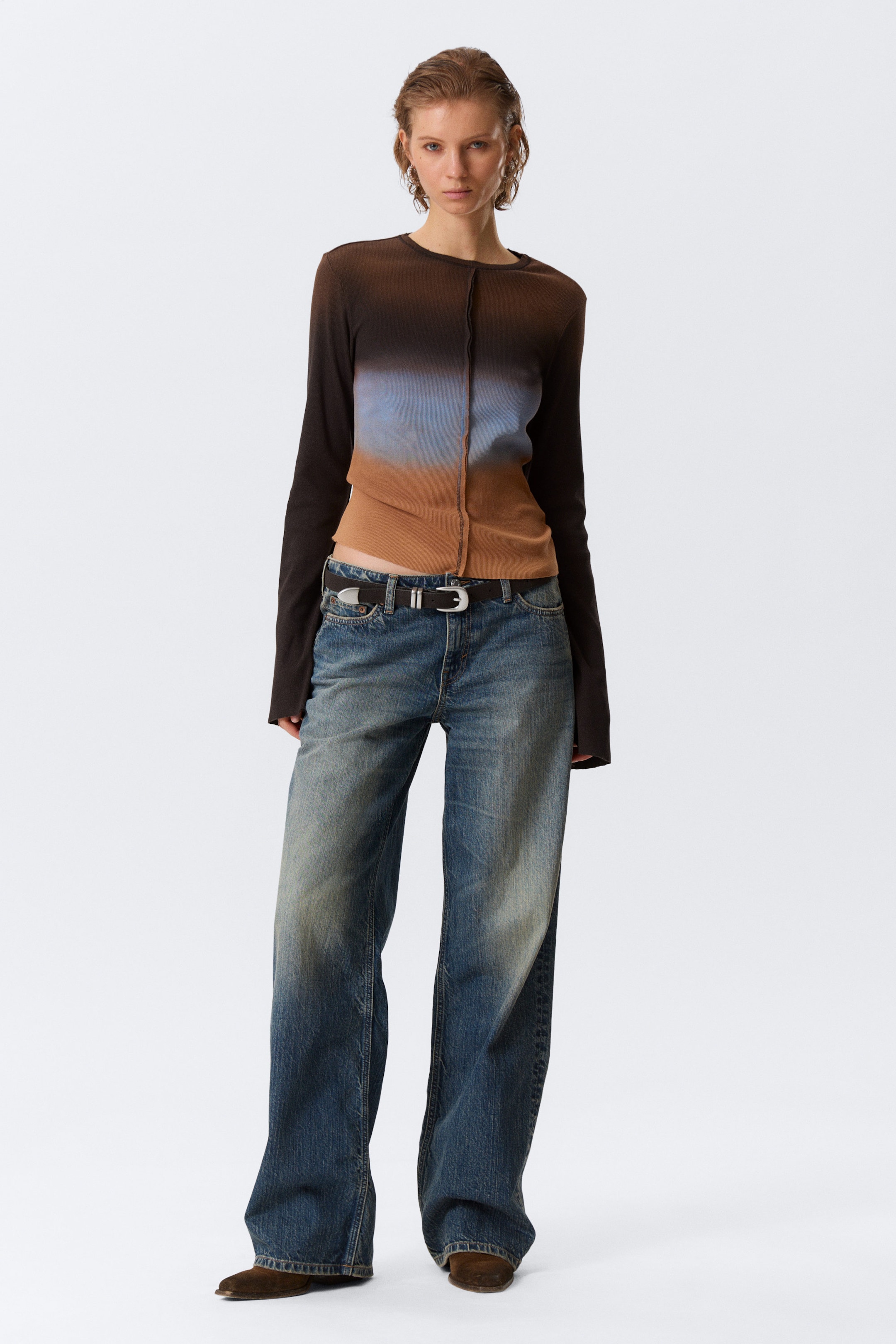 Dark Brown Gradient - Nauwsluitende top met print en lange mouwen - 2