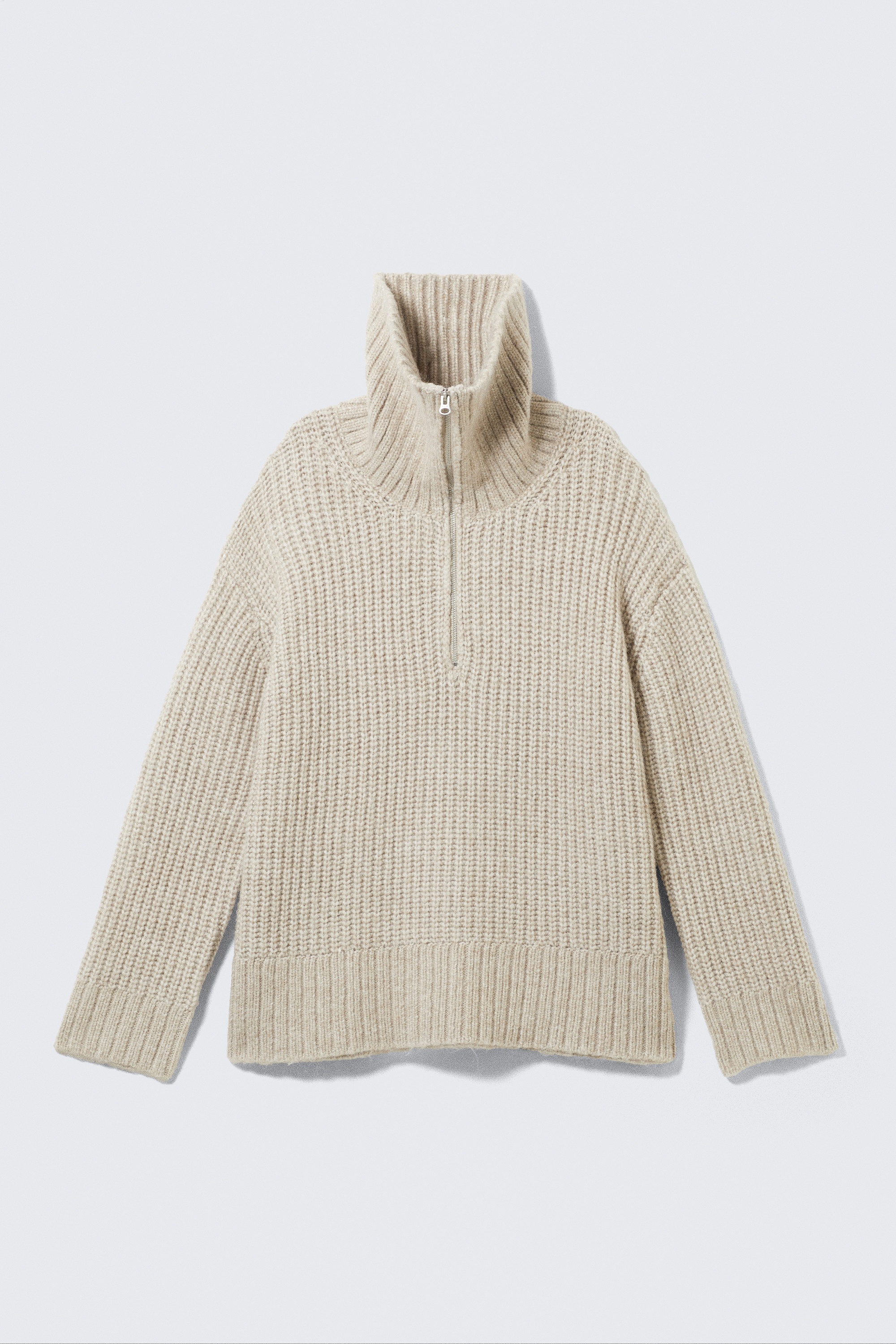#AE9F8E - Rib-Knit Half-Zip Turtleneck Sweater - 1