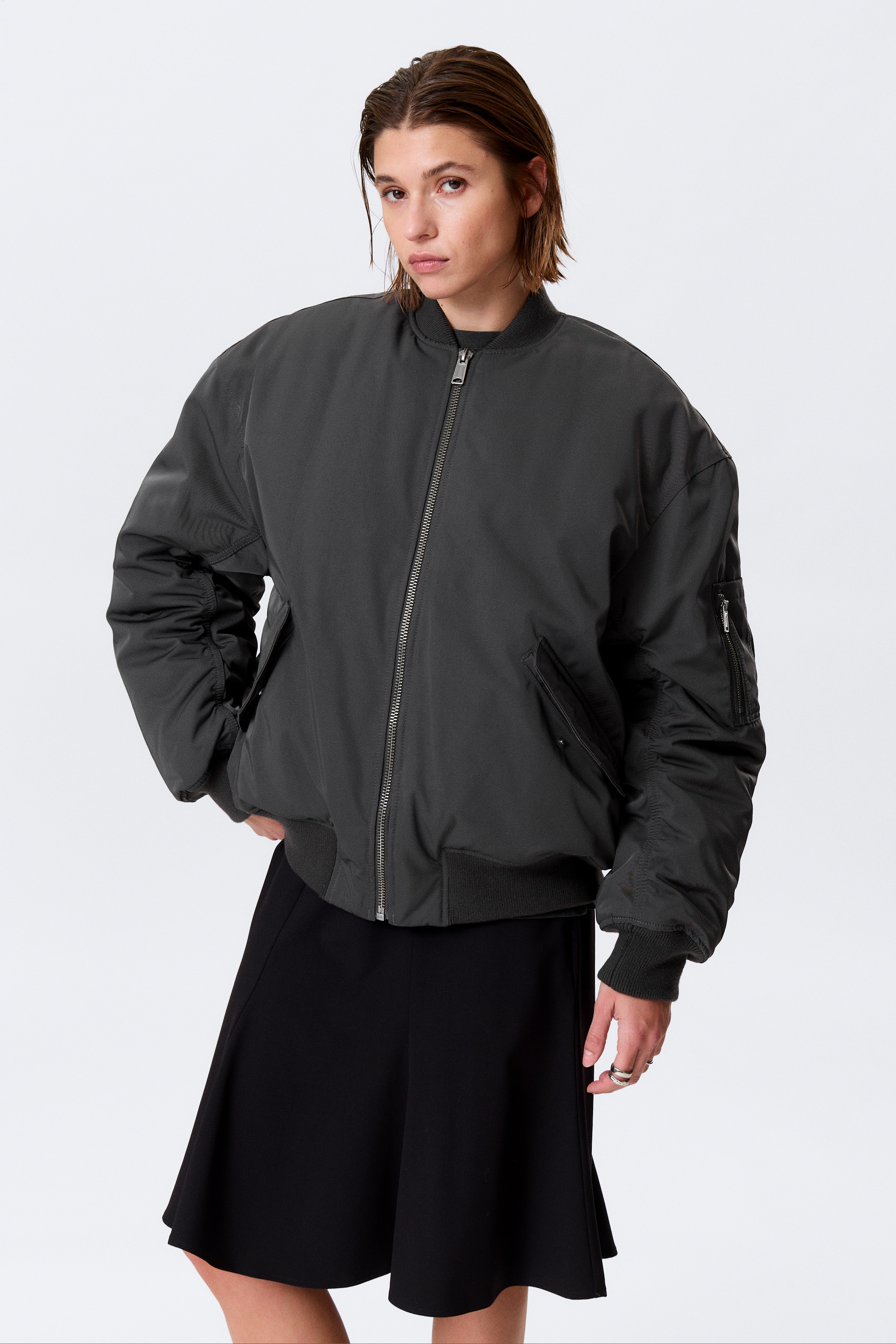 Bomber in twill - Grigio scuro/Verde kaki scuro/Talpa polvere