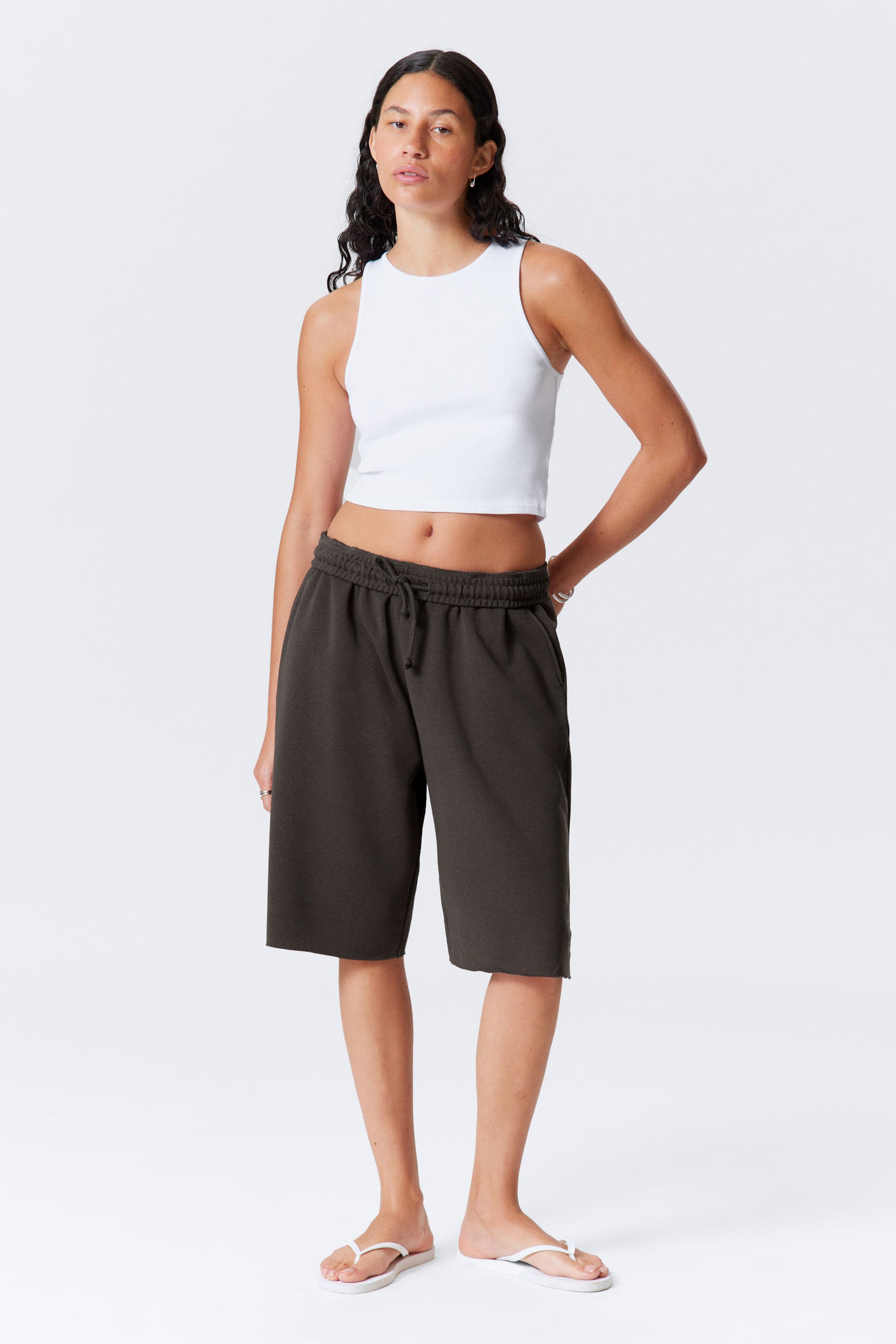 #FFFFFF - Cropped Ribbed Cotton Tank - 2