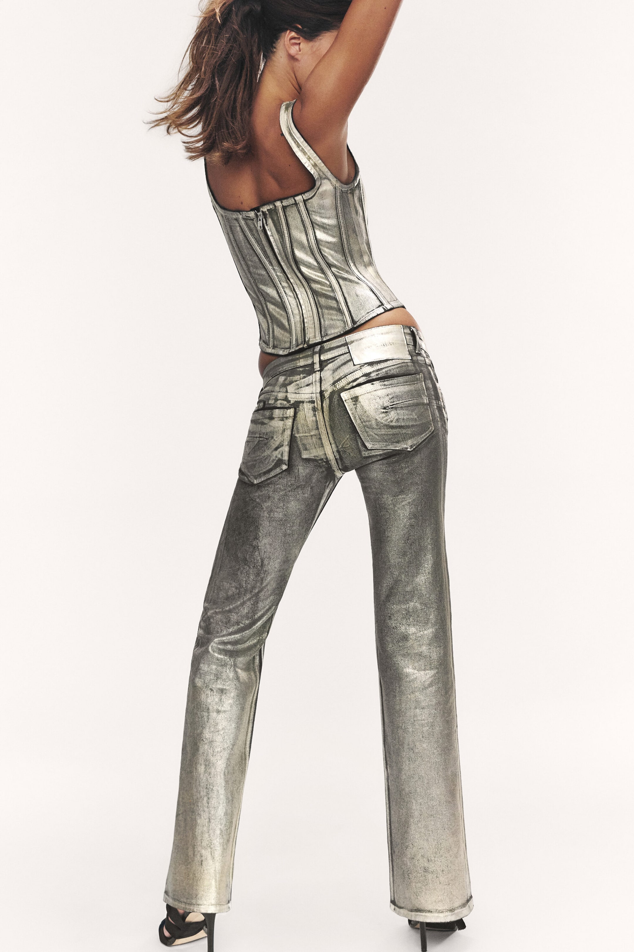 Coated Silver/Golden - Low-Rise Coated Bootcut Jeans - 3