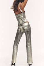Coated Silver/Golden - Low-Rise Coated Bootcut Jeans - 2