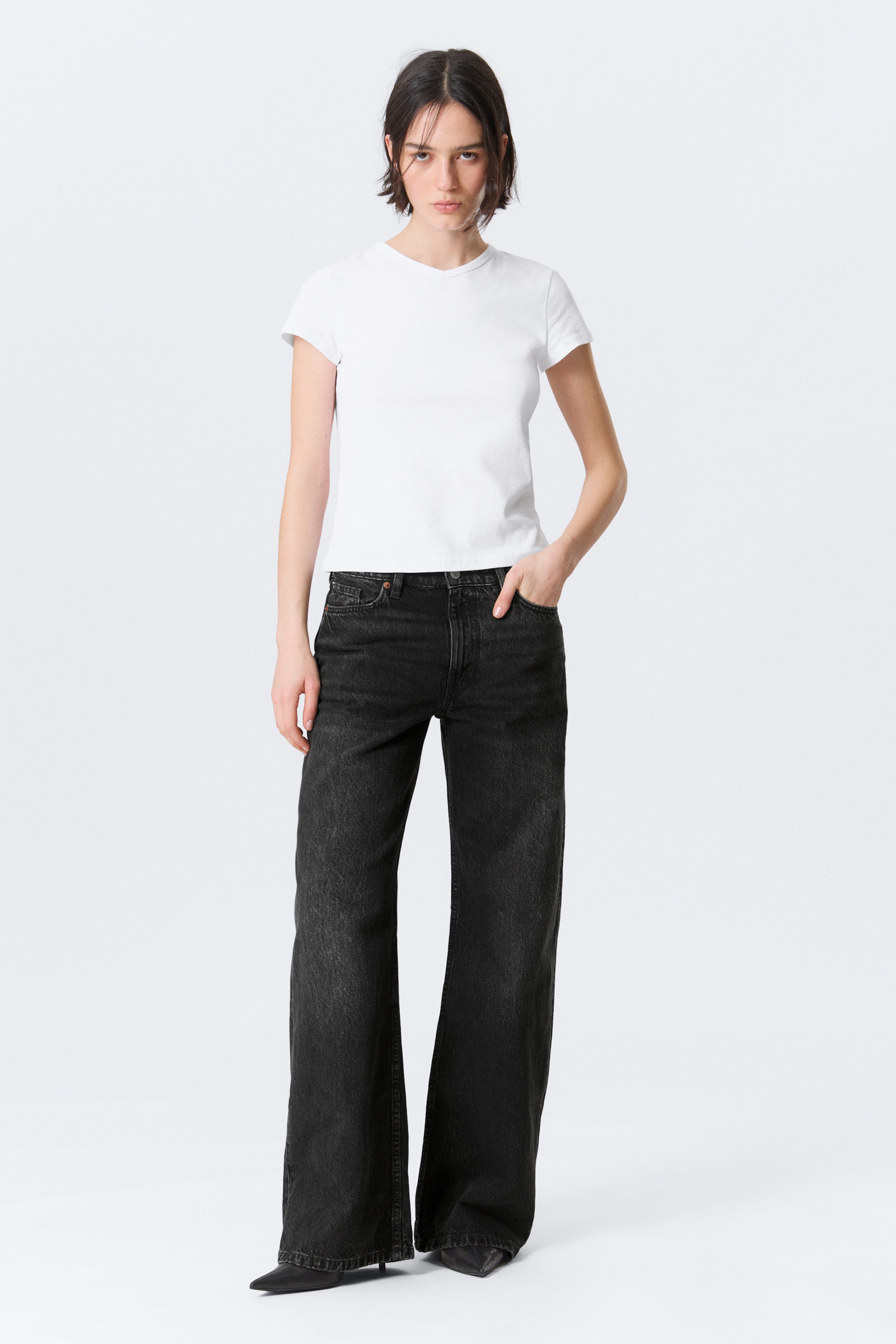 Paloma Black - Black - Paz Mid Rise Loose Wide Leg Jeans - 1