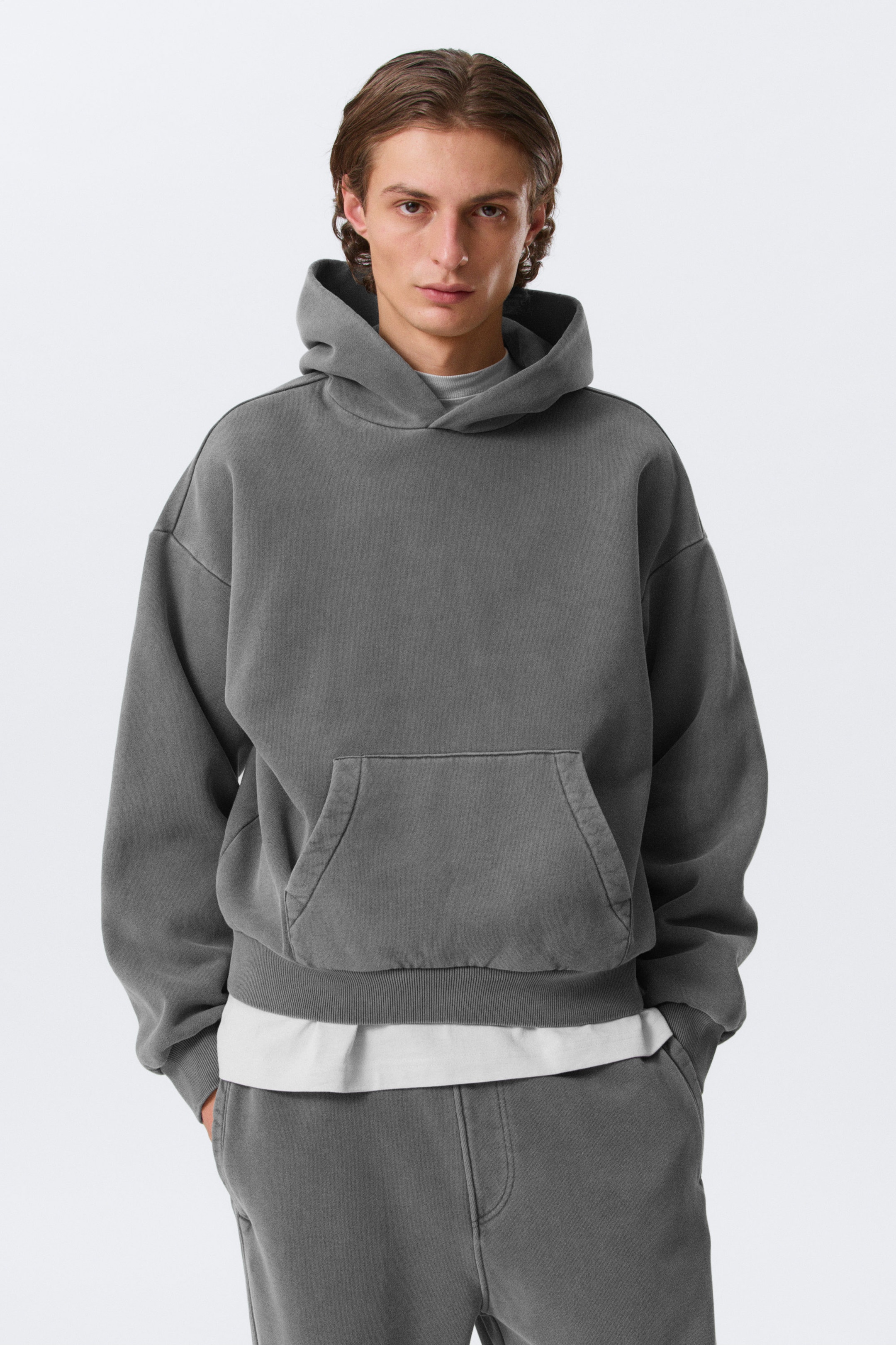 Washed Dark Grey - Loose Heavyweight Cotton Hoodie - 1