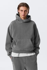 Washed Dark Grey - Loose Heavyweight Cotton Hoodie - 0