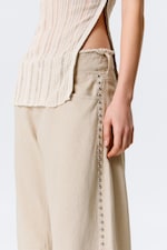 Beige - Low Rise Loose Studded Balloon Trousers - 3
