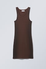 Dark brown - Close Rib Dress Short Dye - 0