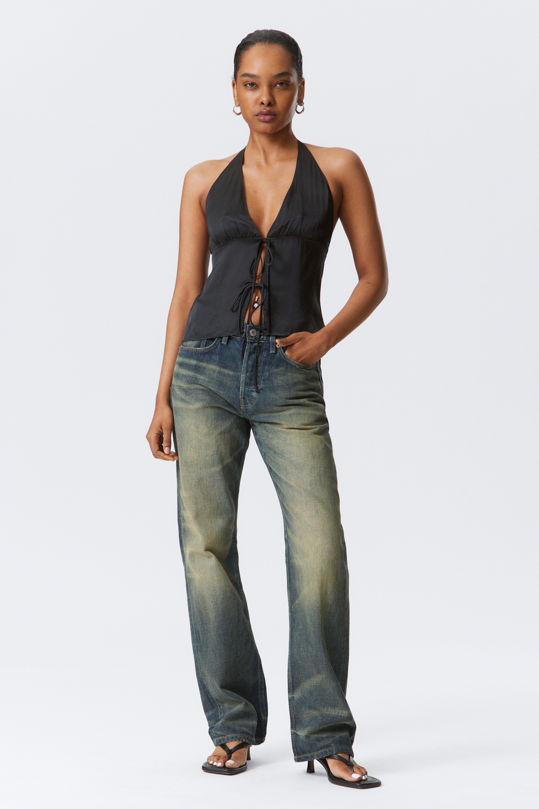 Grösseres Bild ansehen: Neckholder-Top mit Bindeband vorn - Dunkelgrau - DAMEN | H&M CH 2