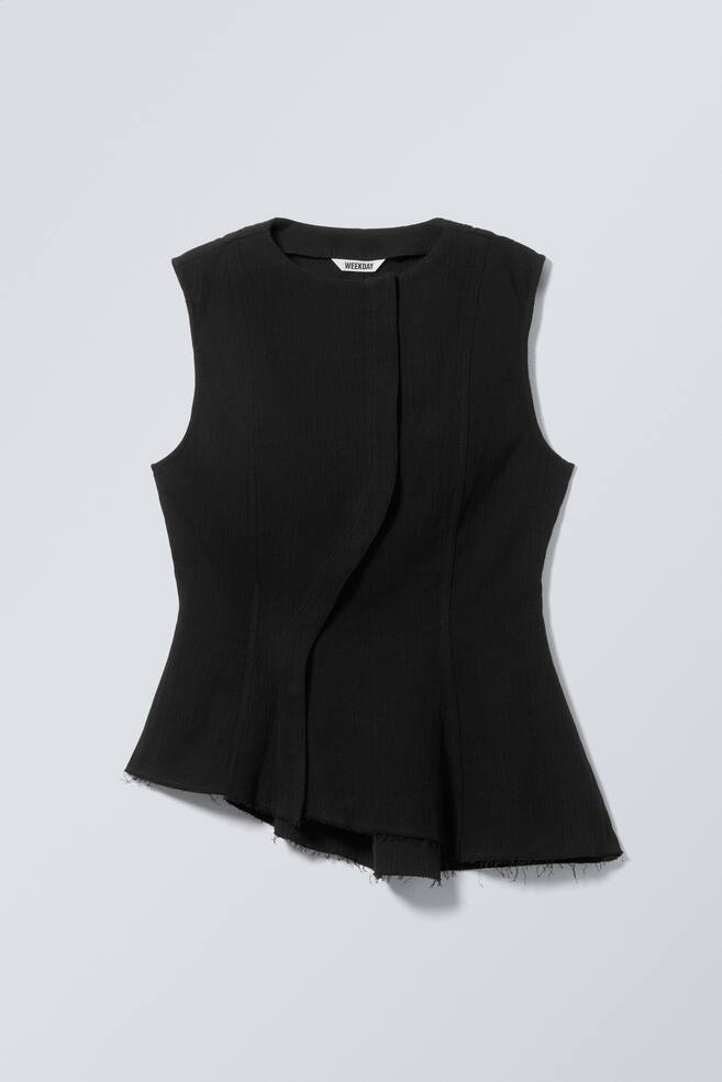 Sleeveless Asymmetric Peplum Top - Black/White - 1
