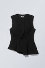 Svart - Ärmlös asymmetrisk peplum topp - 4