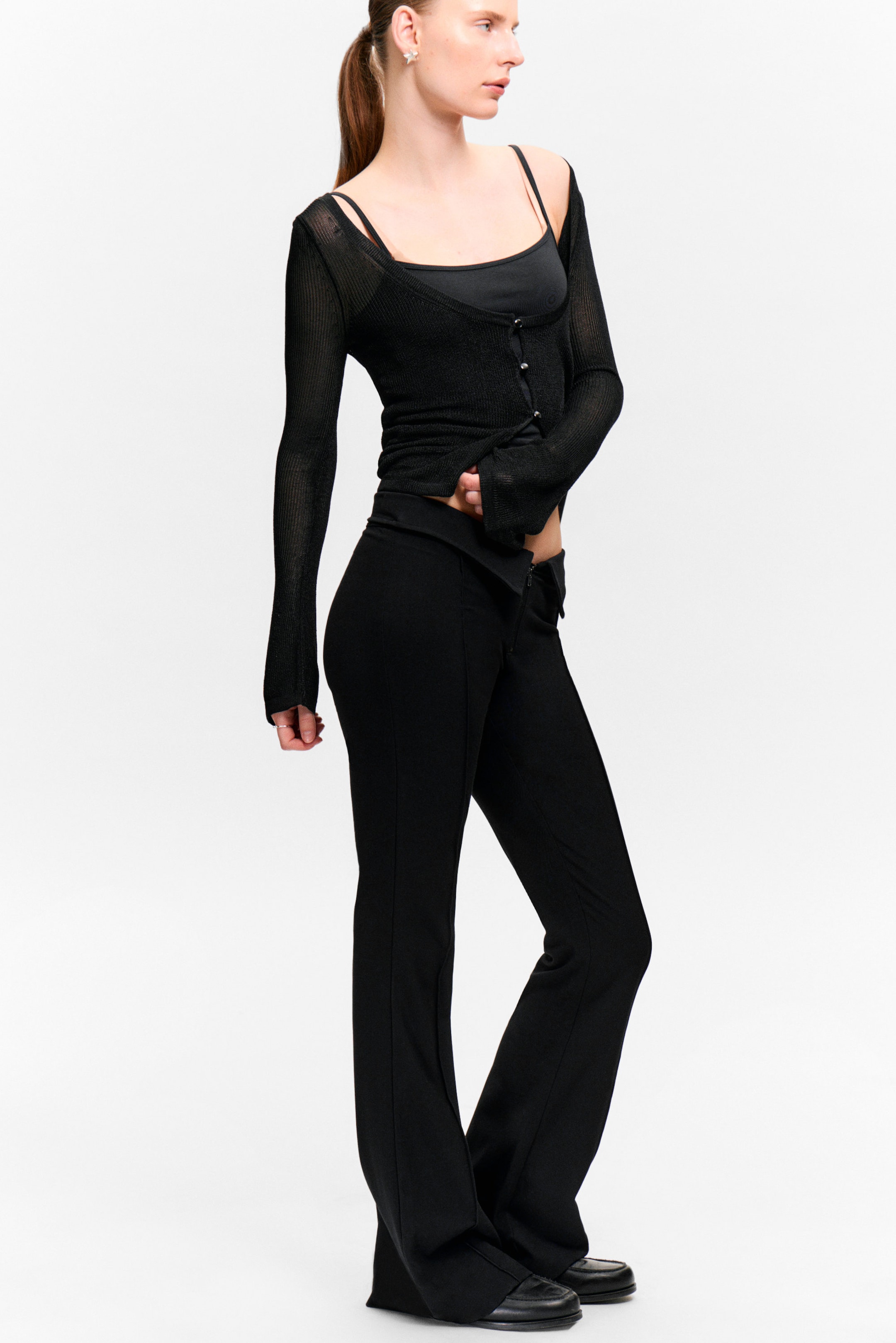 Black - Low Rise Flared Suit Trousers - 3