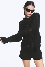 Zwart - Knitted Hoodie - 2