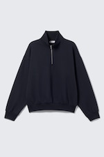 Dark Navy Blue - Loose Half Zip Sweatshirt - 4