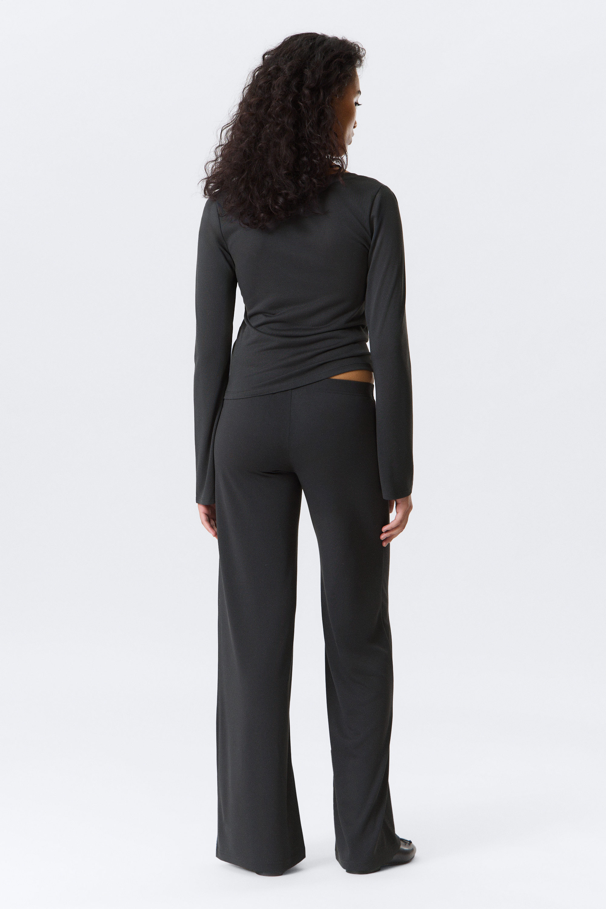 Washed Black – Zwart - Zachte broek met lage taille en wijde pijpen - 3