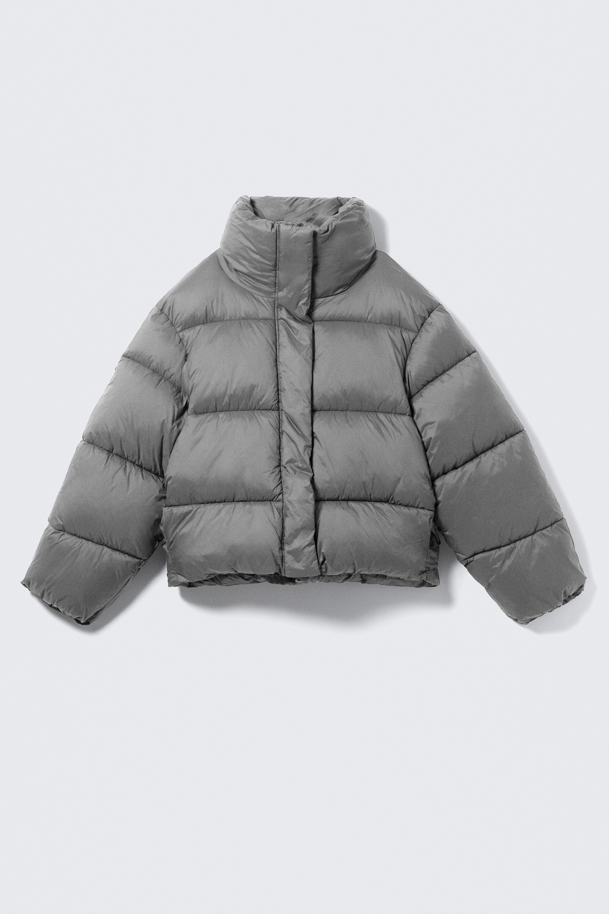Short Oversized Puffer Jacket - Grijs/Donkerbruin/Zwart