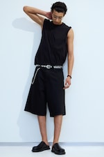 Black Rinse - Black - Astro Mid Rise Loose Baggy Denim Shorts - 0
