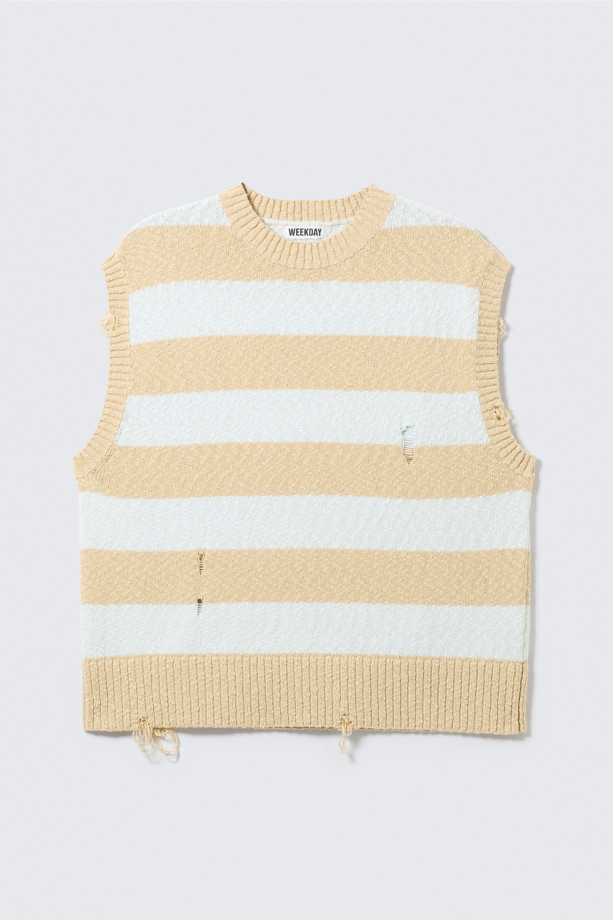 Blue & Beige Stripe - Relaxed Distressed Knitted Vest - 3