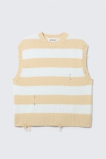 Blau & beige gestreift - Lässige Strickweste im Used-Look - 4