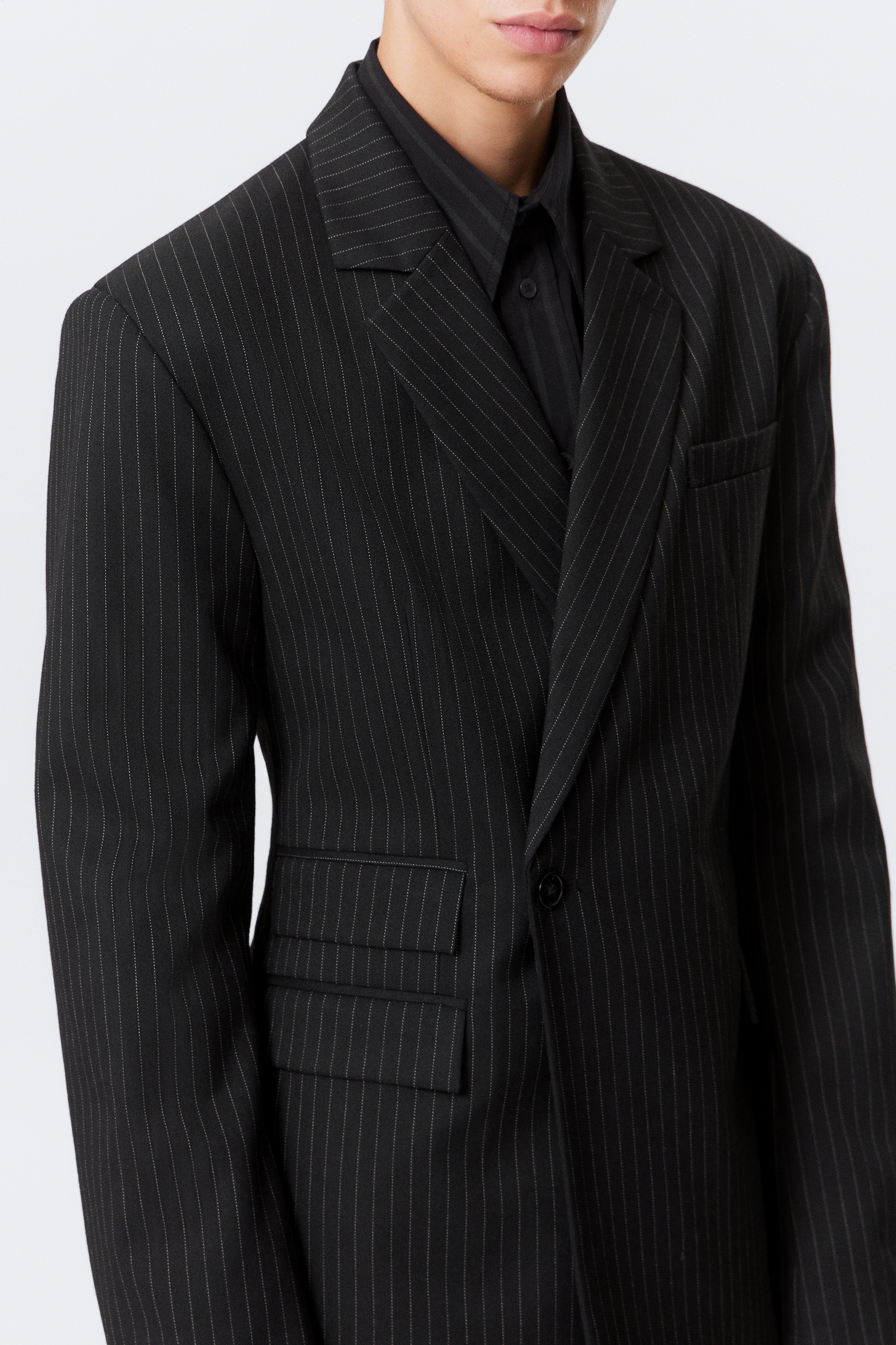 Blazer ajusté croisé - Noir - Rayures fines - 5