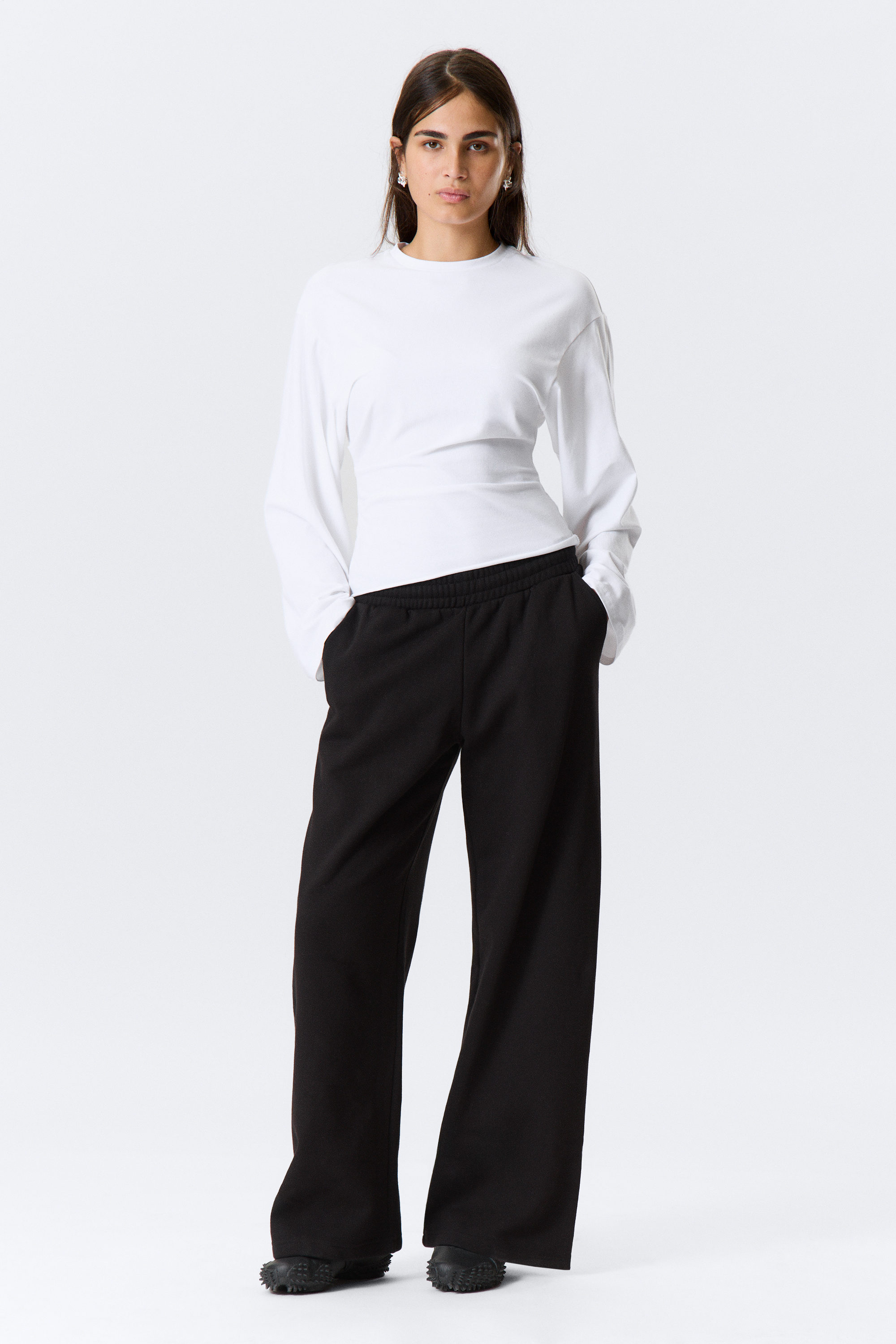 White - Ruched Long-Sleeved T-shirt - 2