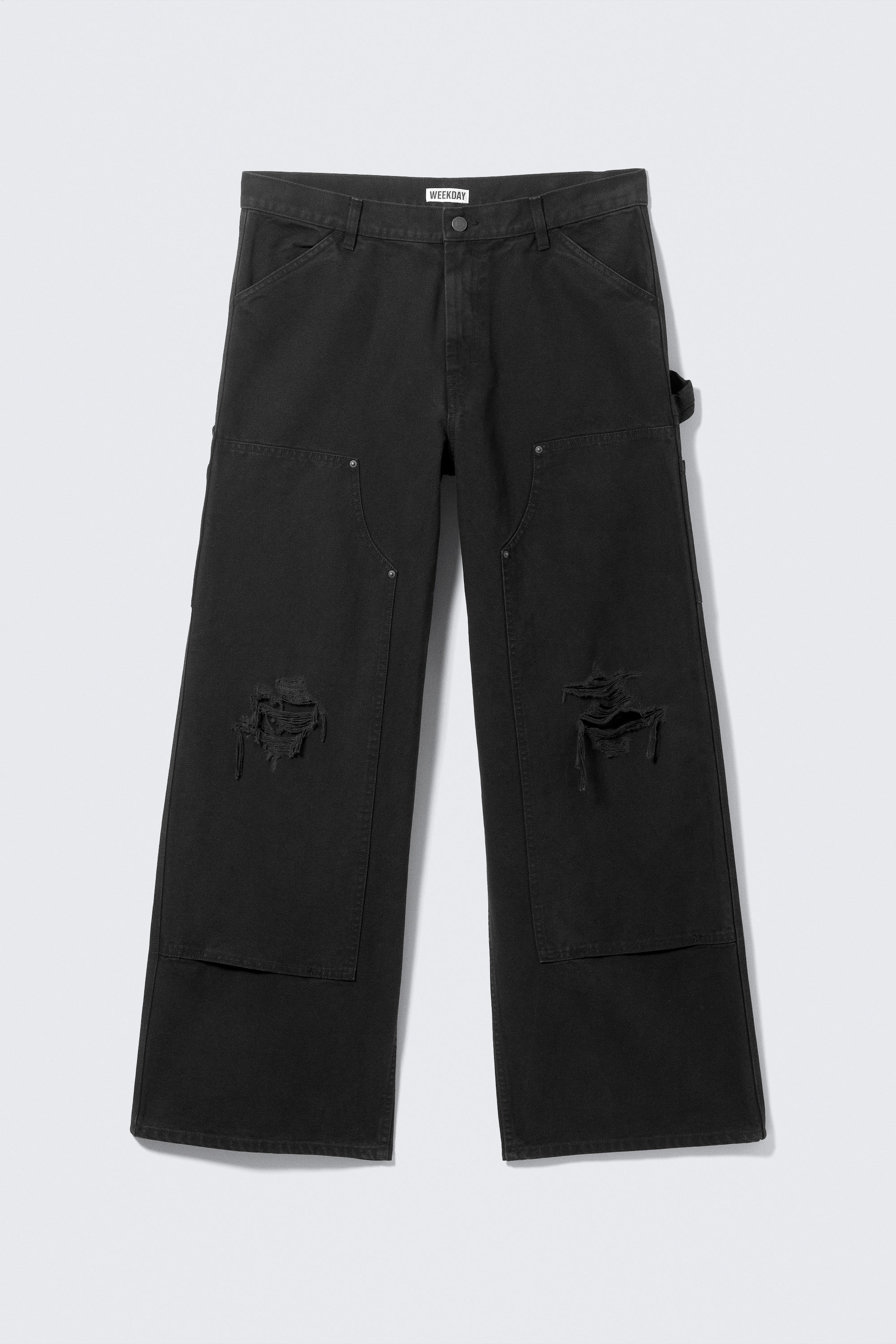 Schwarz - Weit geschnittene Workwear-Hose mit niedrigem Bund - 2