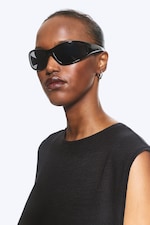 Schwarz - Schwarze Gläser - Wrap-Around-Sonnenbrille - 0