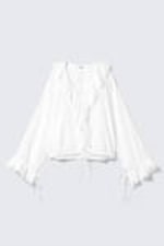 White - Frilled Long-Sleeved Wrap Blouse - 3