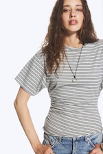 Light Dusty Grey Melange - DRAPED FITTED T-SHIRT - 0