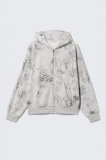 Grau meliert - Scribble-Print - Grafischer Zip-Hoodie mit eckigem Schnitt - 4