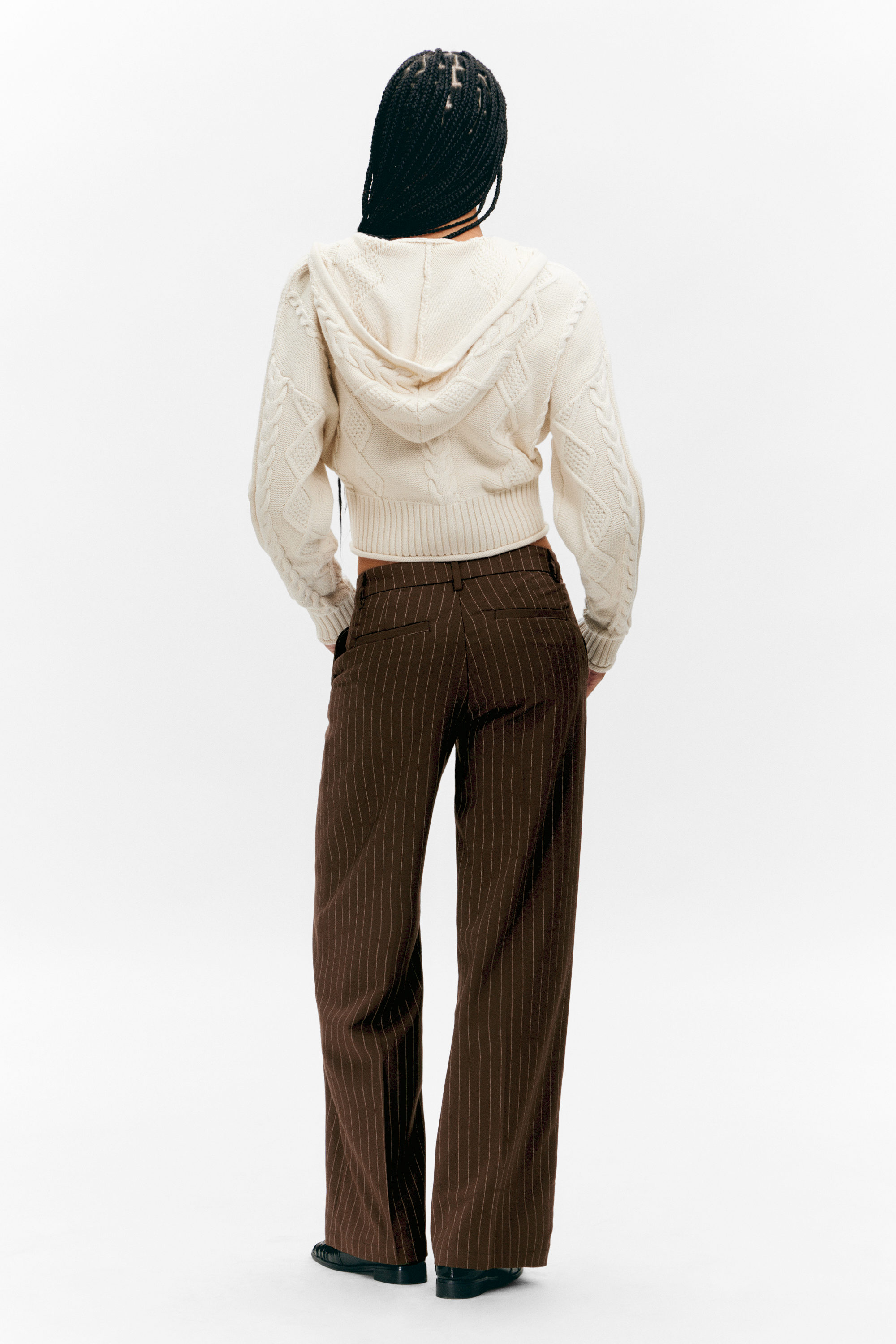 Brown Pinstripe - Low Rise Twill Suiting Trousers - 3