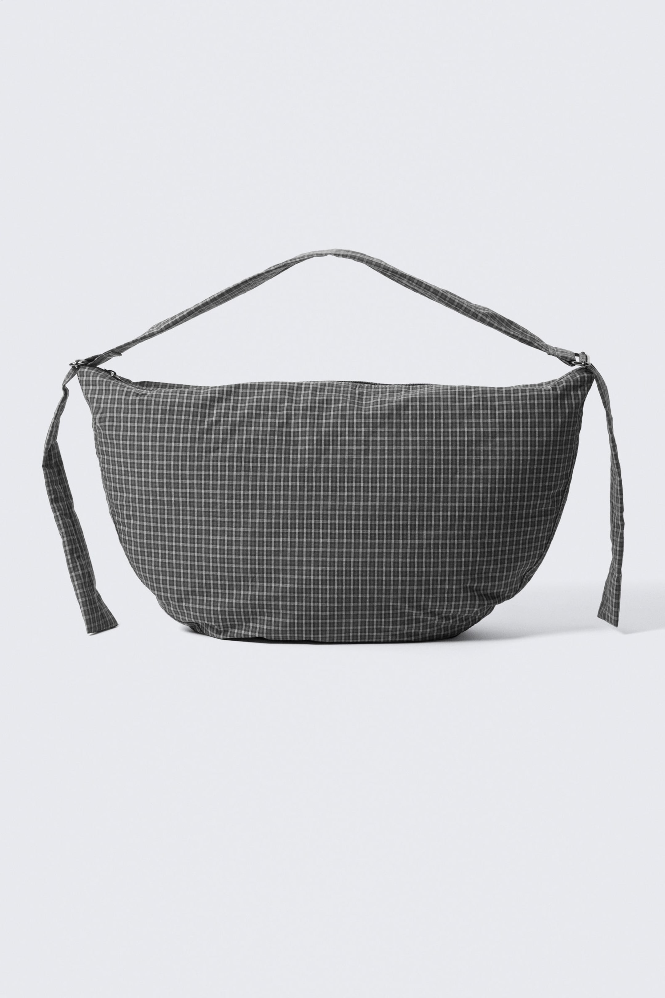 Checked Dark Grey - Slouchy Checkered Cotton Shoulder Bag - 2