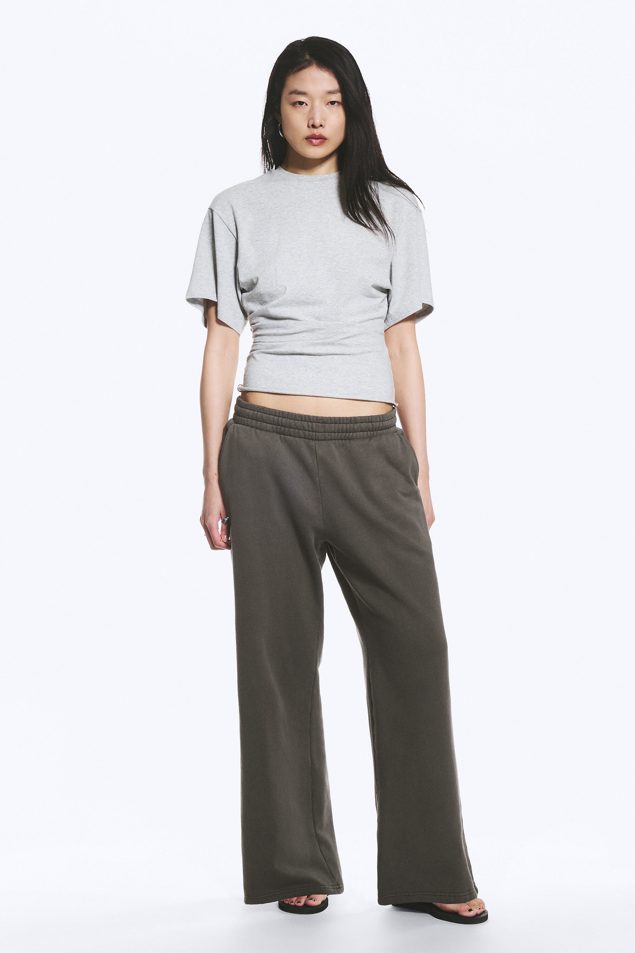 Gewaschenes Dunkelgrau - Lange, schwere Sweatpants in lockerer Passform - 1