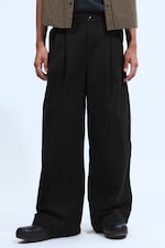 Black - Otis Oversized Pleated Cotton Twill Chinos - 1